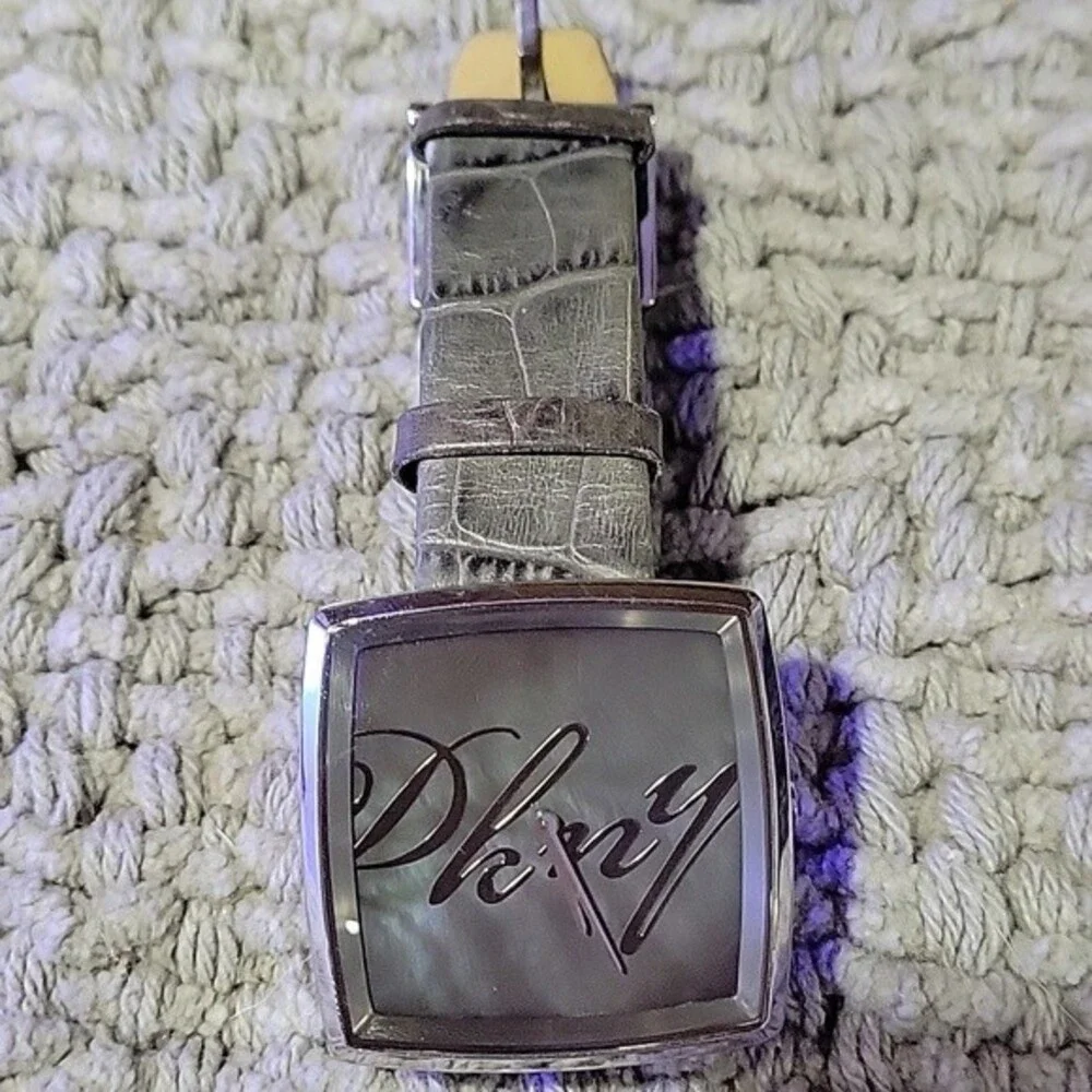 Rare DKNY Mother of Pearl Watch with Gray Embossed Leather Band
